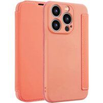 Peněženkové pouzdro ze silikonu a PU kůže pro iPhone 15 Pro - oranžové