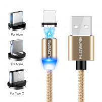 FLOVEME Round magnetický kabel USB / USB-C / Micro USB / Lightning pro iPhone / iPad / iPod / AirPods - 1 m - zlatý