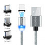 FLOVEME Round magnetický kabel USB-A / USB-C / Micro USB / Lightning pro iPhone / iPad / iPod / AirPods - 1 m - stříbrná