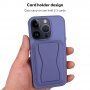 Kožený kryt s kapsou na karty a výklopným stojánkem pro iPhone 13 - modrý