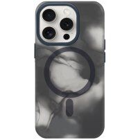 Průsvitný kryt se vzorem vodových barev a MagSafe pro iPhone 15 Pro Max - šedý