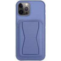 Kožený kryt s kapsou na karty a výklopným stojánkem pro iPhone 11 Pro - fialový