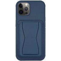 Kožený kryt s kapsou na karty a výklopným stojánkem pro iPhone 12 Pro Max - tmavě modrý