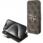 Guess 4G Metal Logo flipové pouzdro pro iPhone 15 Pro - hnědé
