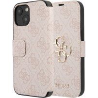 Guess 4G Metal Logo flipové pouzdro pro iPhone 15 - růžové