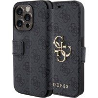 Guess 4G Metal Logo flipové pouzdro pro iPhone 15 Pro - šedé