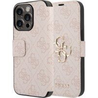 Guess 4G Metal Logo flipové pouzdro pro iPhone 15 Pro Max - růžové