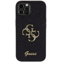 Guess Fixed Glitter 4G Metal Logo třpytivý kryt pro iPhone 12 / 12 Pro - černý