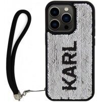 Karl Lagerfeld Sequins Reversible kryt s oboustrannými flitry pro iPhone 15 Pro Max - černostříbrný
