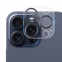 Tvrzené sklo s kovovými rámečky k ochraně čoček fotoaparátu pro iPhone 15 Pro / 15 Pro Max - tmavě fialové