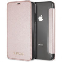 Guess PU Leather Book Case Iridescent pouzdro pro iPhone XR - růžově zlaté
