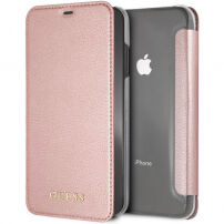 Guess PU Leather Book Case Iridescent pouzdro pro iPhone XS Max - růžově zlaté