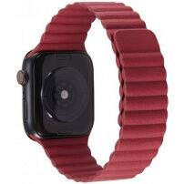 Kožený magnetický řemínek pro Apple Watch 42mm / 41mm / 40mm / 38mm - vínový