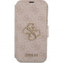 Guess 4G Metal Logo flipové pouzdro pro iPhone 15 Pro - růžové