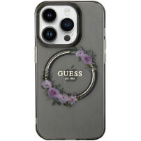 Guess Flowers Ring Glossy Logo kryt s MagSafe pro iPhone 13 Pro Max - šedý