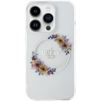 Guess Flowers Ring Glossy Logo kryt s MagSafe pro iPhone 15 Pro Max - čirý
