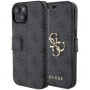 Guess 4G Metal Logo flipové pouzdro pro iPhone 15 Plus - šedé
