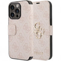 Guess 4G Metal Logo flipové pouzdro pro iPhone 15 Pro - růžové