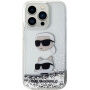 Karl Lagerfeld Liquid Glitter Karl and Choupette Head kryt pro iPhone 15 Pro Max - stříbrný