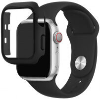 Silikonový řemínek s pouzdrem s tvrzeným sklem pro Apple Watch 42mm - černý