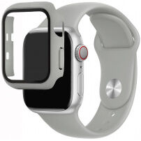 Silikonový řemínek s pouzdrem s tvrzeným sklem pro Apple Watch 42mm - šedý
