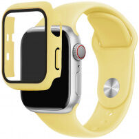 Silikonový řemínek s pouzdrem s tvrzeným sklem pro Apple Watch 42mm - žlutý