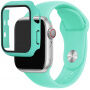 Silikonový řemínek s pouzdrem s tvrzeným sklem pro Apple Watch 38mm - tyrkysový