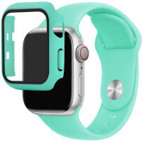 Silikonový řemínek s pouzdrem s tvrzeným sklem pro Apple Watch 38mm - tyrkysový