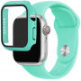 Silikonový řemínek s pouzdrem s tvrzeným sklem pro Apple Watch 41mm / 40mm - tyrkysový