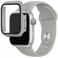 Silikonový řemínek s pouzdrem s tvrzeným sklem pro Apple Watch 41mm / 40mm - šedý