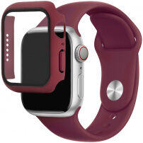 Silikonový řemínek s pouzdrem s tvrzeným sklem pro Apple Watch 41mm / 40mm - vínový