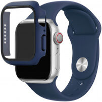 Silikonový řemínek s pouzdrem s tvrzeným sklem pro Apple Watch 41mm / 40mm - tmavě modrý