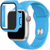 Silikonový řemínek s pouzdrem s tvrzeným sklem pro Apple Watch 45mm / 44mm - modrý