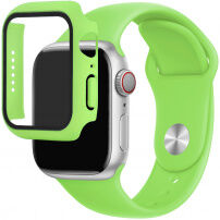 Silikonový řemínek s pouzdrem s tvrzeným sklem pro Apple Watch 45mm / 44mm - zelený
