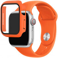 Silikonový řemínek s pouzdrem s tvrzeným sklem pro Apple Watch 45mm / 44mm - oranžový