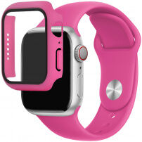 Silikonový řemínek s pouzdrem s tvrzeným sklem pro Apple Watch 45mm / 44mm - růžový