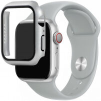 Silikonový řemínek s pouzdrem s tvrzeným sklem pro Apple Watch 45mm / 44mm - světle šedý