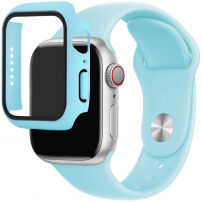 Silikonový řemínek s pouzdrem s tvrzeným sklem pro Apple Watch 45mm / 44mm - světle modrý