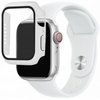 Silikonový řemínek s pouzdrem s tvrzeným sklem pro Apple Watch 45mm / 44mm - bílý