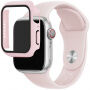 Silikonový řemínek s pouzdrem s tvrzeným sklem pro Apple Watch 45mm / 44mm - starorůžový