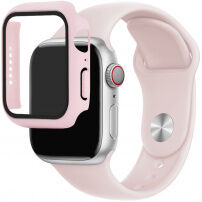 Silikonový řemínek s pouzdrem s tvrzeným sklem pro Apple Watch 45mm / 44mm - starorůžový
