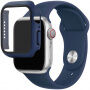 Silikonový řemínek s pouzdrem s tvrzeným sklem pro Apple Watch 45mm / 44mm - tmavě modrý