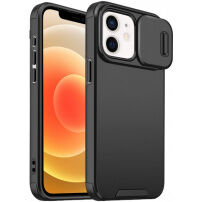 Matný kryt s posuvnou krytkou kamery pro iPhone 12 / 12 Pro - černý
