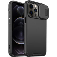 Matný kryt s posuvnou krytkou kamery pro iPhone 12 Pro Max - černý