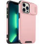 Matný kryt s posuvnou krytkou kamery pro iPhone 13 Pro Max - růžový