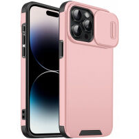 Matný kryt s posuvnou krytkou kamery pro iPhone 14 Pro - růžový