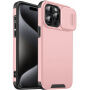 Matný kryt s posuvnou krytkou kamery pro iPhone 15 Pro - růžový