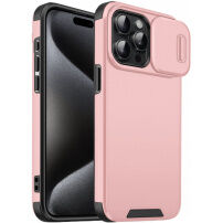 Matný kryt s posuvnou krytkou kamery pro iPhone 15 Pro - růžový