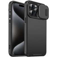 Matný kryt s posuvnou krytkou kamery pro iPhone 15 Pro Max - černý