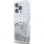 DKNY Liquid Glitter Arch Logo kryt pro iPhone 14 Pro Max - stříbrný